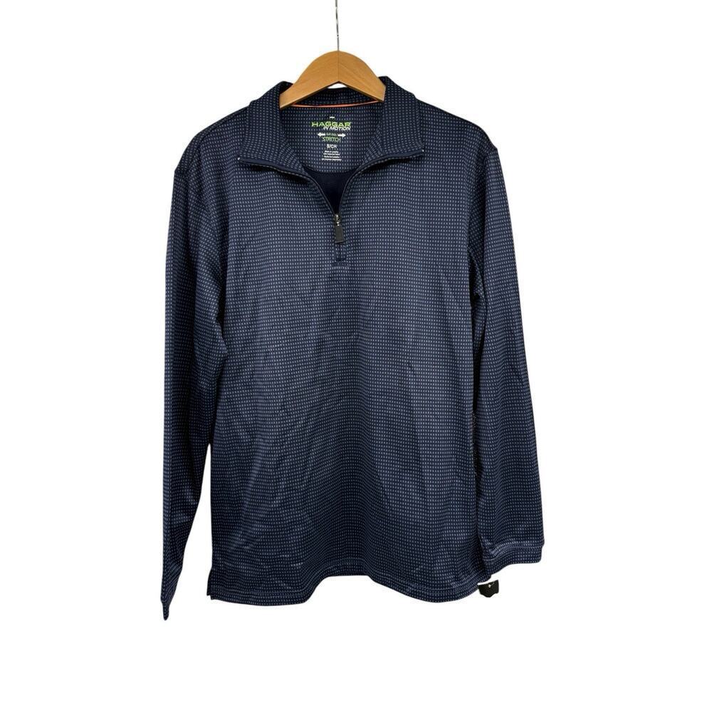 Haggar In Motion Navy Blue Patterned Active Half Zip Men’s Small New‎